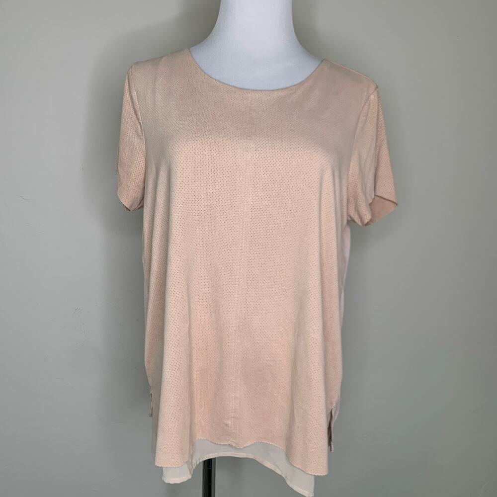 Blush Pink Faux Suede Shirt Chiffon T Shirt Medium